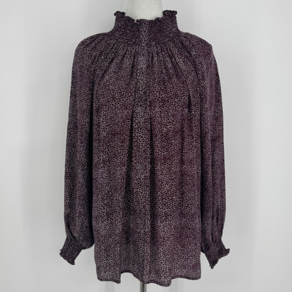 Rungolee Katarina Full Sleeve Blouse XL Burgundy Print Silk Boho Chic Casual Top